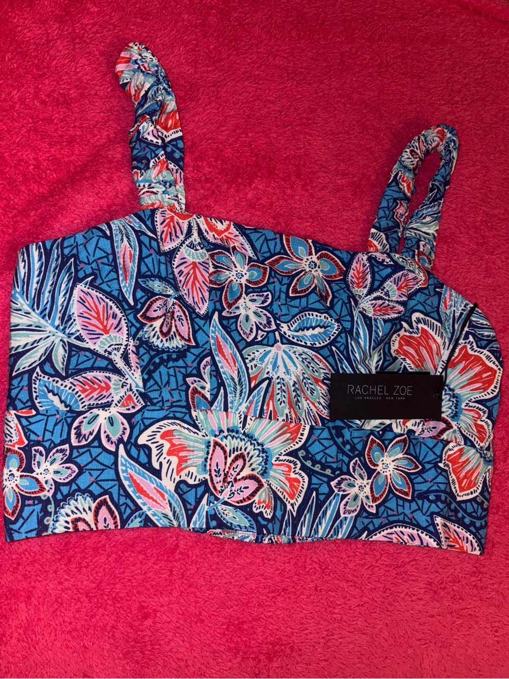 Rachel Zoe Blue Floral Cropped Tank with Multicolor Bloom